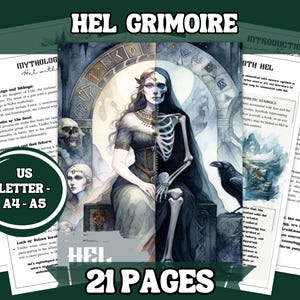 Hel nordische Göttin Printable Mythologie Set | 21-seitige PDF-Anleitung | Unterwelt Gottheit Grimoire Seiten A4, US Letter, A5 Größen
