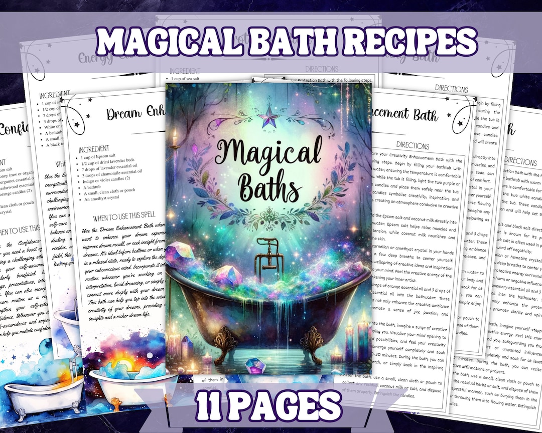 Printable Magical Baths Set 10 Powerful Recipes A4 Page Size Instant