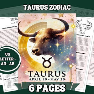 Páginas del Grimorio del Zodíaco Tauro / 6 páginas / Astrología Bruja Imprimible en PDF / Libro de las Sombras / Descarga Digital / A4, A5, Carta EE. UU.