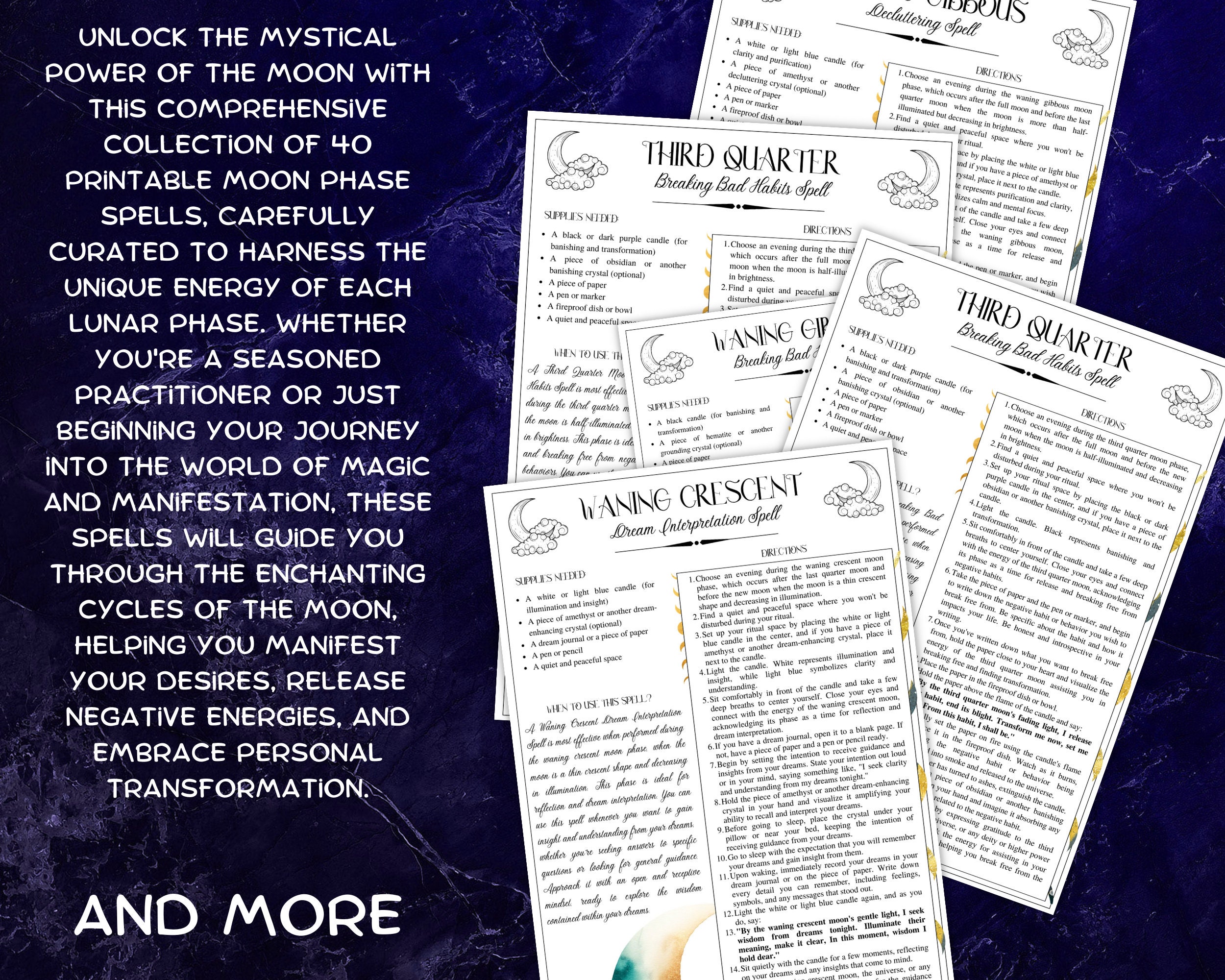 Printable Moon Phase Spells 40 Spells For Every Lunar Phase A4 Size Printable Moon Phase Spells 40 Spells For Every Lunar Phase A4 Size