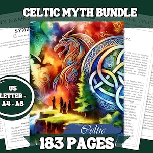 Paquete imprimible de mitología celta: 180 páginas con perfiles de deidades como Rhiannon, Morrigan, Cernunnos y más (tamaños A4, Carta y A5)