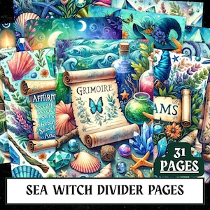 Sea Witch Grimoire Divider Pages | 31 Mystical Sections (Digital Download)