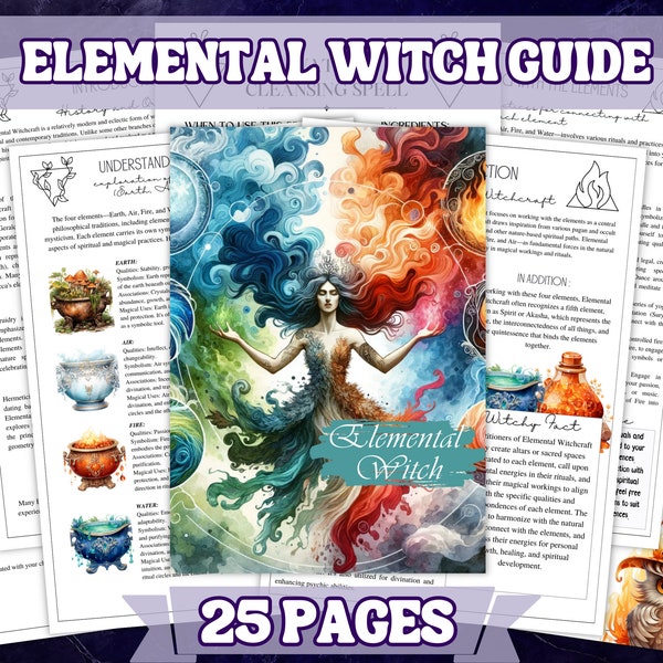 Printable Elemental Witch Guide  25 Pages  A4 Size ,Earth Air Fire Water  Witchcraft Basics , Elemental Magic  Digital Download