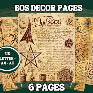 Libro Vintage de las Sombras y Páginas de Grimorio – Set digital de 6 páginas/Tamaños carta A5 y A4 (EE. UU.)/Ilustraciones de brujería/Símbolos místicos
