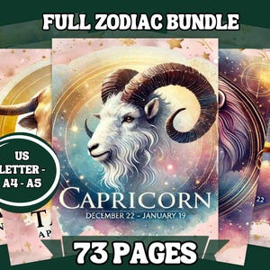 Paquete de Signos del Zodiaco: 73 páginas mágicas imprimibles / Significados de los signos zodiacales, correspondencias, compatibilidad amorosa y más / A4, A5, tamaño carta (EE. UU.)