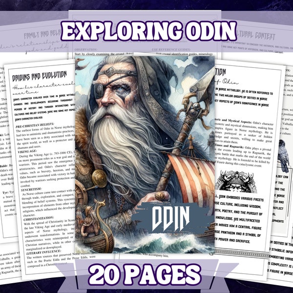 Odin Mythology Printable Set  Norse God of Wisdom and War, Printable Grimoire Pages , Book Of Shadow Pages , Learn Mythology