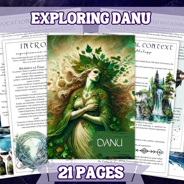 Celtic Goddess Danu Grimoire Set  Printable PDF , 23 Pages A4 Paper Size Printable Grimoire and Book Of Shadow Pages