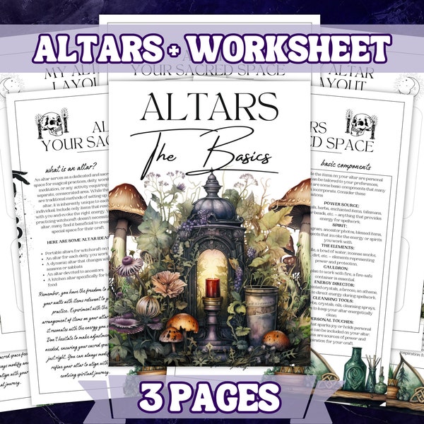 Altars + Worksheet Single Printable Grimoire Pages - BOS - Intro to witchcraft- Personal Use