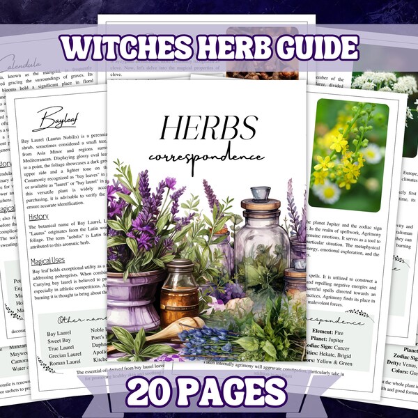 Witches Herb Guide Bundle - Printable Grimoire Pages -BOS- Intro to witchcraft. Beautiful cover page designs. Personal use