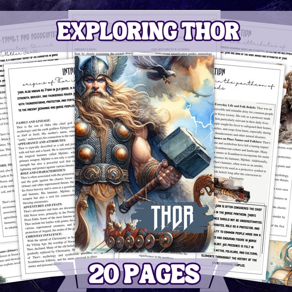 Thor Mythology Set - 20 Pages, A4 - Norse God of Thunder Printable Grimoire Pages , Book Of Shadow Pages , Learn Mythology