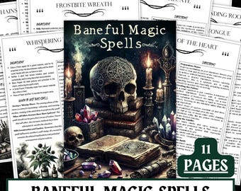 Printable Baneful Magic Spells | Grimoire Pages for Curses Hexes and Dark Rituals | Witchcraft PDF Digital Download | A4 A5 US Letter