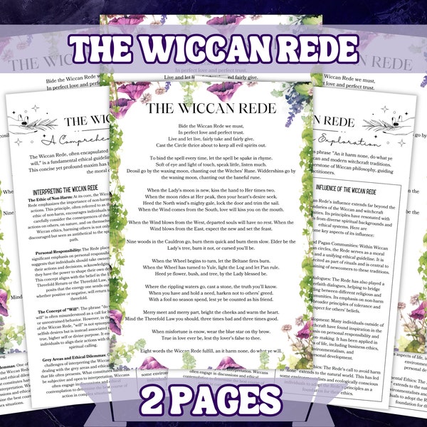 The Wiccan Rede Printable Grimoire Page and Book Of Shadow Page , A4