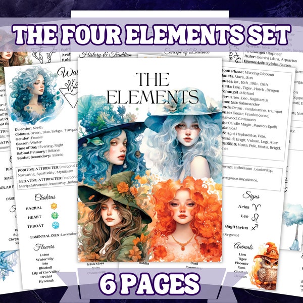 The Four Elements Quick Guide , Printable Grimoire Pages and Book Of Shadow Pages , Into To The Elements