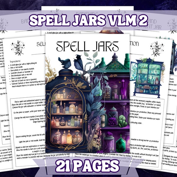 Spell Jars Volume 2 , Printable Grimoire and Book Of Shadow Pages , 21 A4 Pages For Instant Download