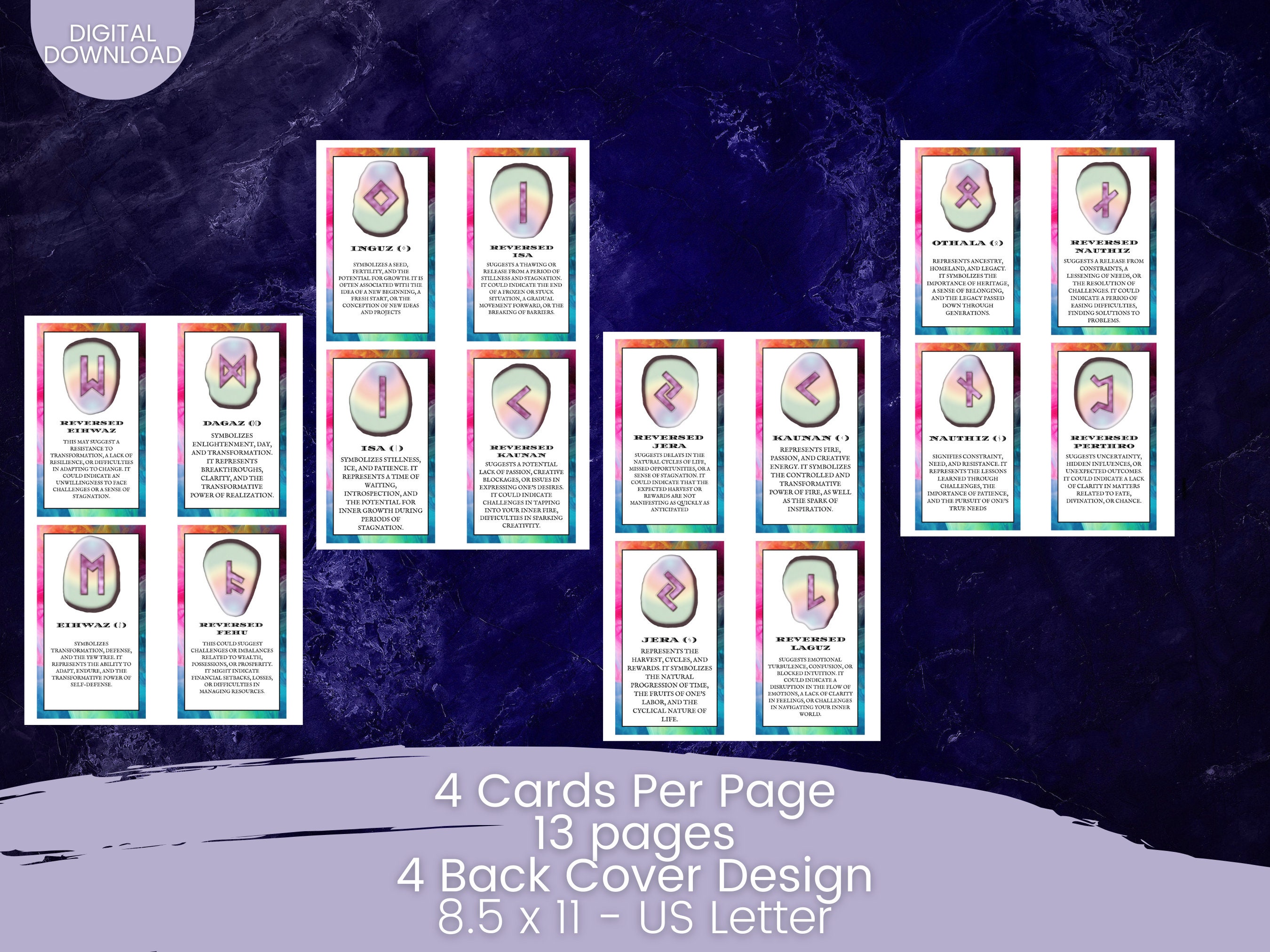 Printable Elder Futhark Rune Meaning Cards Set , Rainbow Moonstone ...