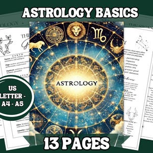 Astrology Grimoire Pages Printable PDF – Zodiac Signs, Birth Chart Cheat Sheets, Moon Phases, Planetary Aspects – in A4 A5 US Letter Sizes