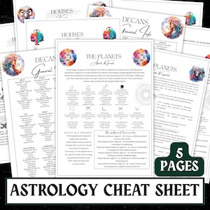 Astrologi fusklapp Grimoiresidor | Stjärntecken och födelsehoroskop (digital nedladdning PDF)