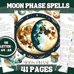 Hechizos de fases lunares imprimibles: 40 hechizos para cada fase lunar, páginas tamaño A4, páginas imprimibles de grimorio y libro de las sombras.