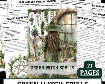 Green Witch Spell Book | Herbal Magic Grimoire, 21 Pages (Printable PDF)
