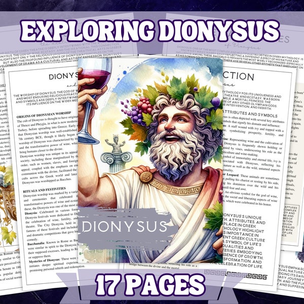 Printable Dionysus Mythology Guide -  Exploration of the God of Wine and Ecstasy, Printable Grimoire Pages and Book Of Shadow Pages