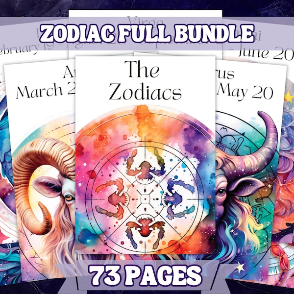 The Zodiacs Astrology Full Set Printable Grimoire Pages - BOS - Intro to witchcraft. Beautiful cover page designs. Personal use