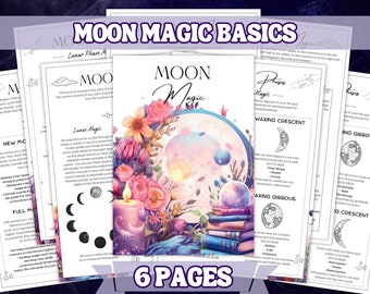 Moon Lunar Magic Grimoire Seiten zum Ausdrucken BOS- Intro to witchcraft. Wunderschönes Deckblattdesigne. Persönliche Nutzung