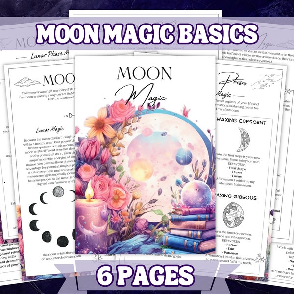 Moon Lunar Magic Printable Grimoire Pages BOS- Intro to witchcraft. Beautiful cover page designs. Personal use