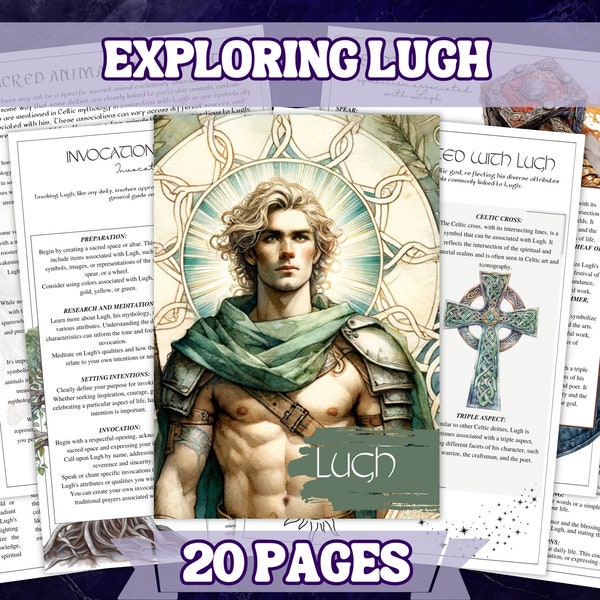 Cletic God Lugh Guide , Printable Grimoire and Book Of Shadow Pages , 20 A4 Pages For Instant Download