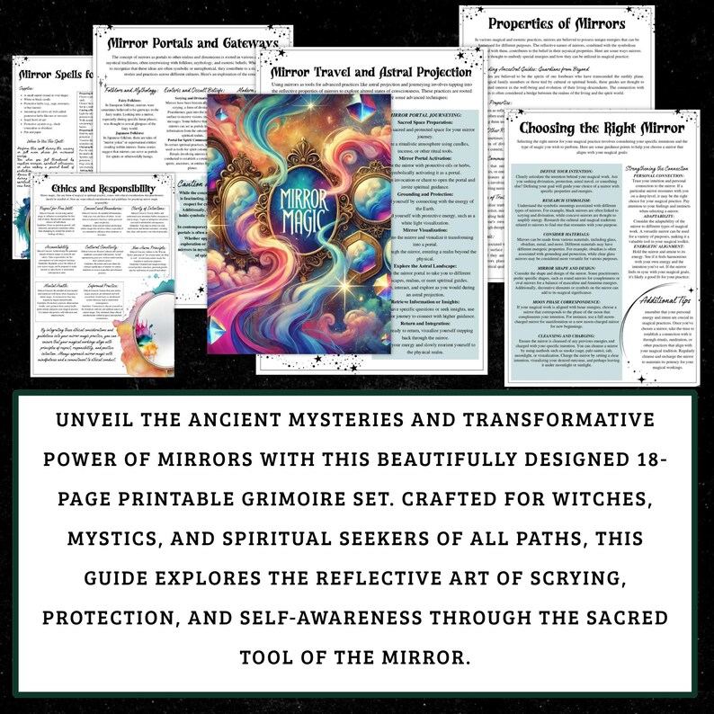 Mirror Magic Grimoire Printable Set | Scrying, Protection Spells (Digital Download) image 2