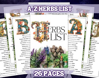 Witches Herb Full Guide A - Z In Alphabetical Order , Printable Grimoire Pages and Book Of Shadow Pages