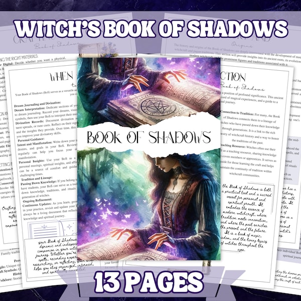 Printable Witch's Book Of Shadows Tool Set  13 Pages , A4 Size Printable Grimoire and Book Of Shadow Pages , Witchcraft Tools