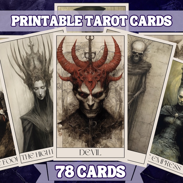 Printable Tarot Cards Full Set , Gothic Horror Tarot Bundle , Printable Grimoire Pages and Book Of Shadow Pages , Print Your Own Tarot Cards