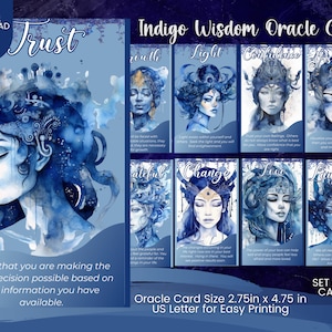 Cartões Indigo Wisdom Oracle, 44 cartões, tamanho carta dos EUA, download instantâneo de Grimório para impressão e páginas do Livro das Sombras