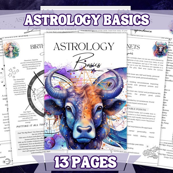 Astrology Basics Cheat Sheet Printable Grimoire Pages BOS- Intro to witchcraft.  Unlock the Secrets of the Stars