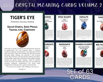 Printable Crystal Meanings Cards Volume 2 , easy printing (4 cards per US Letter size page) Instant Download Set of 63 Cards