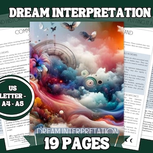 Grimorio de interpretación de sueños imprimible / 19 páginas / Tamaños A4, A5 y Carta de EE. UU. / Diario de sueños, significado de símbolos, análisis y autodescubrimiento