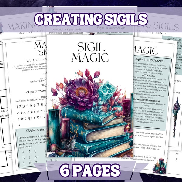 Sigil Magic Grimoire Pages Printable Set - BOS -  Intro to witchcraft. Beautiful cover page.Personal use