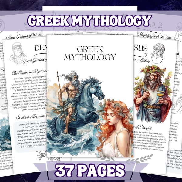 Greek Mythology Gods and Goddesses , Printable Grimoire Pages and Witchcraft Pages , Intro Into Mythology