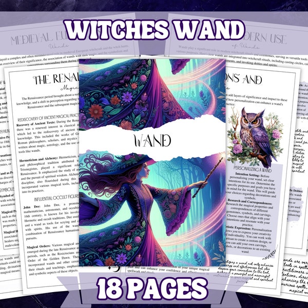 Printable Witch's Wand Tool Set  18 Pages , A4 Size Printable Grimoire and Book Of Shadow Pages , Witchcraft Tools