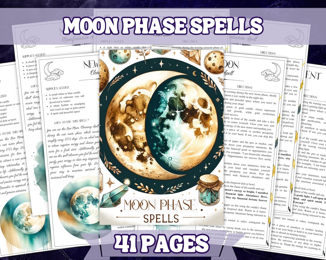 Printable Moon Phase Spells 40 Spells For Every Lunar Phase A4 Size Printable Moon Phase Spells 40 Spells For Every Lunar Phase A4 Size