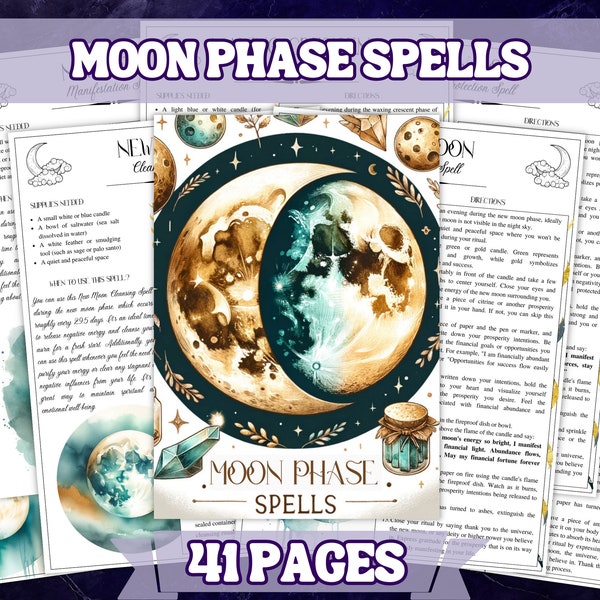 Printable Moon Phase Spells  40 Spells for Every Lunar Phase , A4 Size Pages Printable Grimoire and Book Of Shadow Pages