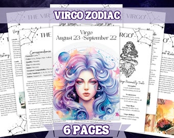 Virgo Zodiac Set Printable Grimoire Pages - BOS- Intro to witchcraft. Beautiful cover page designs. Personal use