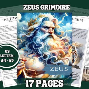 Göttliche Zeus Mythologie Set | 17-Seiteiger Griechischer Gott-PDF | A4 A5 US Letter | Zeus Myths, Titanomachy, Infografik & Orakel Poster