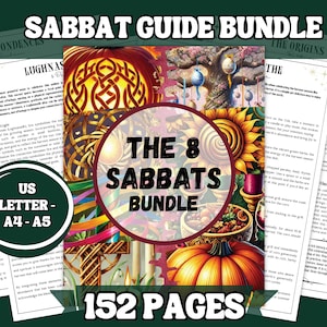 8 conjuntos completos de Sabbat, 152 páginas de rituales, hechizos, preparación de altares, adivinación, correspondencias y más (tamaños A4, A5 y carta de EE. UU.)