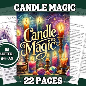 Conjunto de Grimório Mágico com Velas para Imprimir | 22 Páginas | A4, A5 e Carta EUA | Feitiços, Cores, Rituais e Correspondências | Download Instantâneo