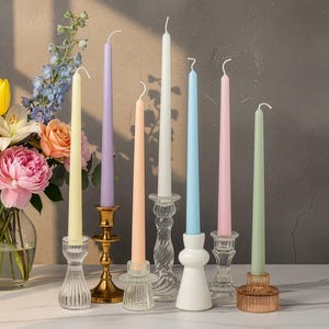 Pastel Taper Candles: Dripless, Beeswax Soy Blend, Unscented, Table Décor (Set of 2)