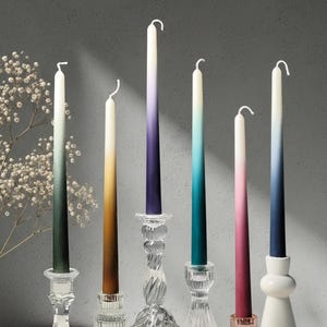 Ombré Taper Candles: Beeswax Soy Blend, Dripless, Gradient Table Decor – Set of 2