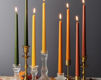 Hand-Poured Soy Beeswax Taper Candles – Amber Autumn Hues, Unscented, Dripless – Set of 2