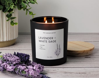 Lavender + White Sage Soy Candle, Relaxing Candle, Phthalate-free, Non-Toxic Clean Scents, Stress Relief Candle, Mother's Day Gift