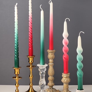 Holiday Taper Candles – Ombré Gradient Christmas Candles, Unscented, Handmade Gift, Minimalist Table Décor (Set of 2)